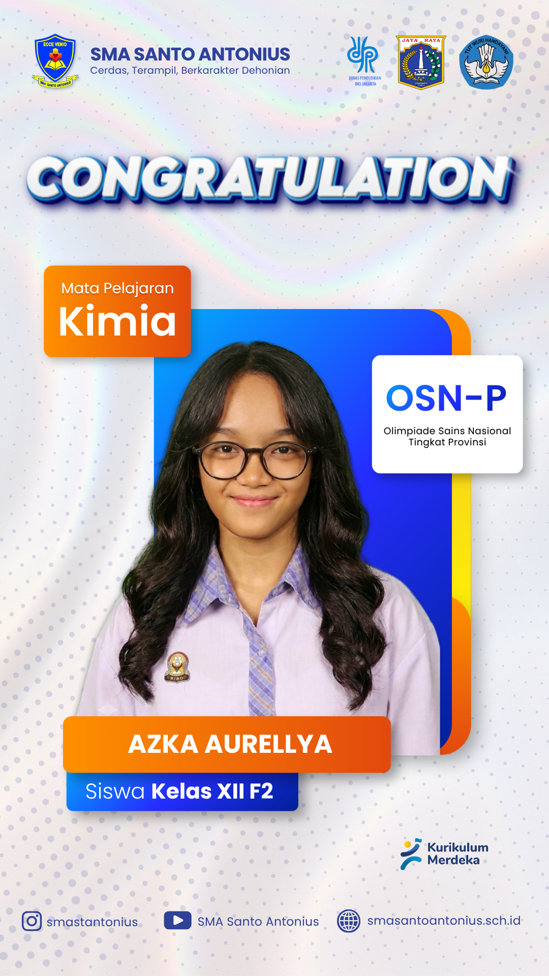 Azka Aurellya Lolos ke Olimpiade Sains Nasional Tingkat Provinsi Bidang Kimia
